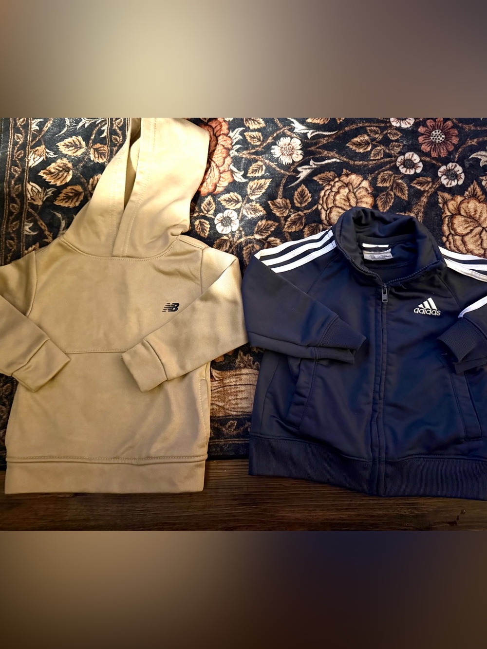 New Balance 12 mo Tan Hoodie & darker gray adidas Jacket Set